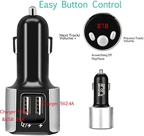 Bluetooth FM Transmitter,Diadia Wireless Hands Free Car Kit Radio Adapter with 5V / 3.4A 2-Ports USB Car Charger Support USB Flash Driver Micro SD Card Aux