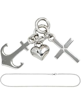 JOBO Kinder Anhänger Glaube Liebe Hoffnung 925 Silber Kinderanhänger mit Kette 42 cm