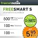 Produktbild freenetmobile freeSMART S im D-Netz, 1 Monat Laufzeit (monatlich kündbar), 500 MB Internet-Flat mit max. 7,2 MBit/s, 100 Min und 100 SMS in alle deutschen Netze, monatlich nur 5,95 EUR, Triple-Sim-Karten