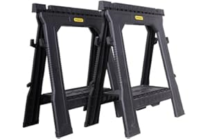 STANLEY Pack de 2 caballetes plegables, soporta 454 kg por pareja, ligeros y portátiles, ranura en V integrada, bandeja para herramientas, dimensiones 69.3x10.5x81.5 cm, STST1-70713