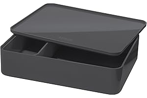‎HAN HAN Schubladenbox Allison SMART-ORGANIZER Utensilienbox mit Innenschale und Deckel/Serviertablett, stapelbar, für Büro, Schreibtisch, Badezimmer, Küche, möbelschonende Gummifüße, 1110-191, dunkelgrau