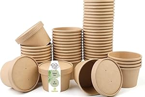 DeinPack Lot de 25 gobelets à soupe à emporter avec couvercle marron 230 ml Gobelets compostables avec revêtement intérieur en PLA Gobelets à soupe en carton