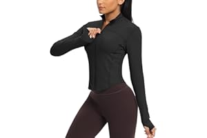 QUEENIEKE Women's Cropped Running Jackets - Zip Up Lightweight Athletic Yoga Gym Tops BBL Jacket with Thumb Holes