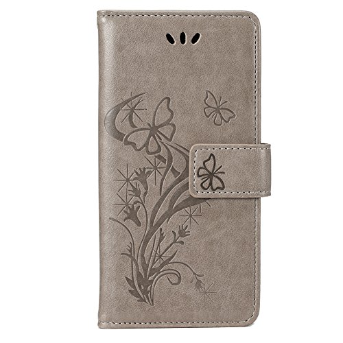 OFUÂ® Custodia in Pelle Originale per Huawei P Smart,Cover in Pelle Huawei P Smart,Vintage Portafoglio Pieghevole,[Slot per Schede] [Chiusura Magnetica] [Funzione Stand] Flip Cover Per Huawei P Smart(grigio)