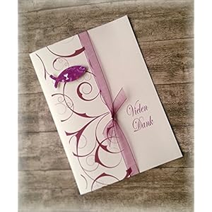 Danksagung Danksagungskarte Danke Kommunion Konfirmation Firmung Taufe Fisch christliche Symbole brombeer beere dunkel pink