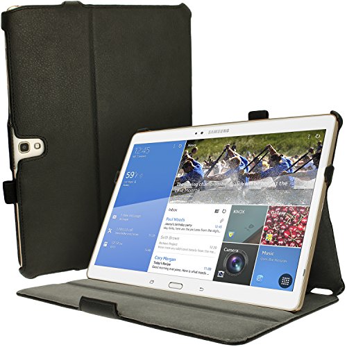 igadgitz Schwarz PU Ledertasche Hülle Cover für Samsung Galaxy Tab S 10.5" SM-T800 mit Multi-Winkel Betrachtungs + Auto Sleep/Wake + Handschlaufe + Stylus-Stift Elastischen Halter + Displayschutzfolie