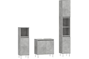vidaXL Badmöbel Set 3 TLG., Badezimmer Möbel mit viel Stauraum, Badschränke mit Metallfüßen, Waschbeckenschrank Hochschrank Badezimmerschrank, Betongrau Holzwerkstoff