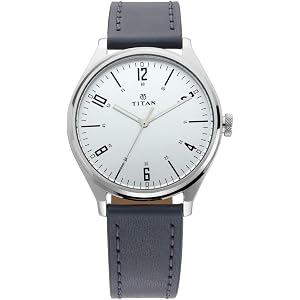 Titan Workwear Urban Edge Quartz Analog Silver Dial Black Leather Watch for Men - 1802SL02