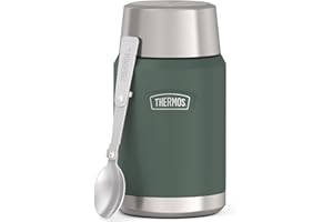 Thermos Icon Food Jar - Pot alimentaire de 710 ml - Double paroi en acier inoxydable 18/8 - Garde au chaud et au froid - Avec cuillère pliable - Fond antidérapant - Étanche - 0,71 l
