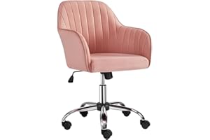 ‎YAHEETECH Yaheetech Homeoffice Stuhl, Schminkstuhl, Schreibtischstuhl, höhenverstellbar Drehstuhl, Bürostuhl mit gepolstertem Samtstoff, für Arbeitszimmer, Schlafzimmer, bis 136 kg belastbar, Rosa