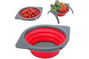 D L D DLD ollapsible Colander Strainer, Storage Basket Drainer for Fruit Vegetable, Space-Saver Folding Mesh with Durable Stands, Dish Tub for Kitchen Outdoor Travel Camping (red) …