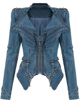 Très Chic Mailanda Punk Vintage Jeansjacke Jeans Revers Jacken Mantel Blazer mit Nieten Jacke Tuxedo Coat Damenenim...