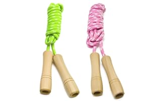 Homello Verstellbare Springseil für Kinder, Springen Seil mit Holzgriff und Baumwollseil, ideal für Fitness Training/Spiel/Fett Brennen Übung - 260cm