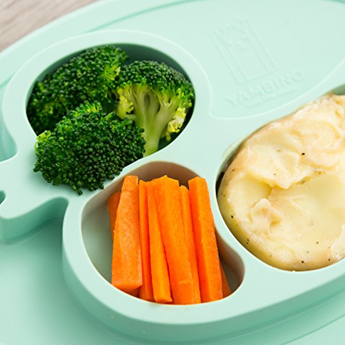 Kindergeschirr Esslern-Set Baby Geschirrset Kinderteller Babyteller Rutschfeste Tischunterlage aus Silikon Esslernbesteck Baby Led Weaning YAMBINO ® Lucky Placemat - 8