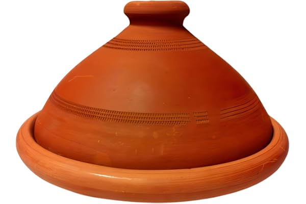 ORIGINAL Tajine Marocain en Terre Cuite Tuareg Ø 30cm pour 4-5 Personnes | Plat a Tagine avec couvercle fait Main au Maroc | non émaillé Libre de matières Toxiques pour votre Cuisine Marocaine