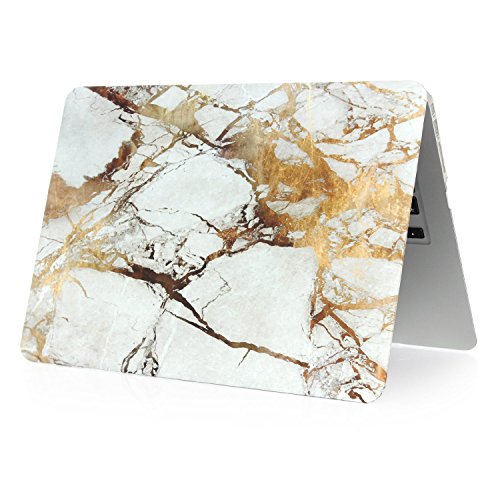 FOGEEK MacBook Air 13 Hülle: Hard Case Print Frosted für MacBook Air 13 Zoll (A1466 / A1369)–Weiß Marmor Muster Rubber Coated Hard Shell Cover Etui Tasche，Hochwertige harte Beschichtung- Weiß+Gold - 4