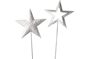 Dragimex weihnachtlicher stimmungsvoller Deko-Stecker Garten-Stecker Stern Metall Silber matt-glänzend gehämmert Preis für 2 Stück, ca. 14 x 57 cm lang