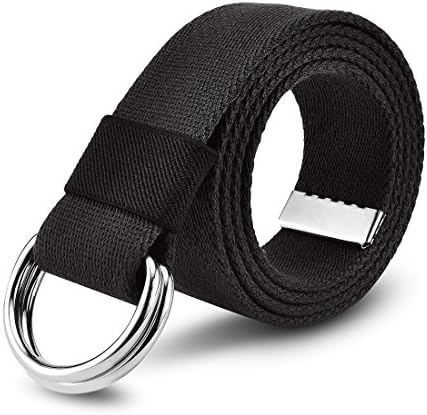 VEASTI Fashion Fabric Unisex Double Loop Buckle Casual Long Weave Canvas Belt (120cm Black)