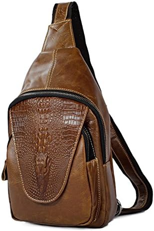 Everdoss mens vintage genuine leather chest bag pack sling backpack hiking bag (brown)