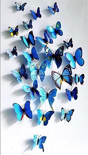 Set of 12 Wall Stickers 3D Butterflies blue