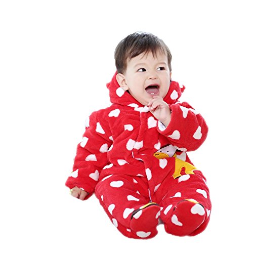 Arrowhunt Baby Lovely Heart Outfits Warm Fleece Velvet Rompers Red 9-12M