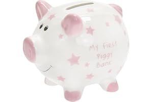 LESSER & PAVEY Spardose My First Piggy Bank, Weiß mit Sternen, 12 cm, Rosa
