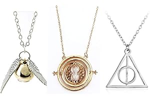 OPENDGO Ensemble de 3 Colliers inspirés Time Turner La Mort Relique Golden Snitch Collier pour Kids Collection De Cadeaux ou Décorations Magique Cosplay Costume
