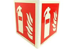 ‎NOTLOK SAFETY WORK notlok Safety Work 3D Feuerlöscher schild | extra langnachleuchtend, zweiseitiges feuerlösch Nasenschild, Winkelschild Brandschutz | Hinweisschild gemäß ISO7010 | Einstellbarer Winkel, 15x15cm
