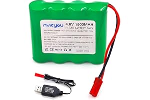 nvizyeu Batterie Nimh 4,8 V, 1500 mAh AA rechargeable 4,8 V, adaptée pour les voitures télécommandées, les camions télécommandés, livrée avec un câble de charge (prise JST)