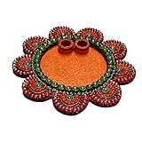 eCraftIndia Papier Mache Papier Mache Pooja Thali (27.93 cm x 27.93 cm x 2.54 cm)