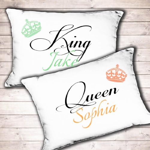 Personalised Mr and Mrs wedding gift pillowcase set His and Hers King and Queen design
