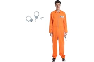animacoser Häftling Kostüm für Erwachsene, Oranger Gefängnisoverall mit Handschellen, Knastvogel Insasse Gefängniskostüm Uniform, Halloween Prisoner Kostüm für Damen und Herren