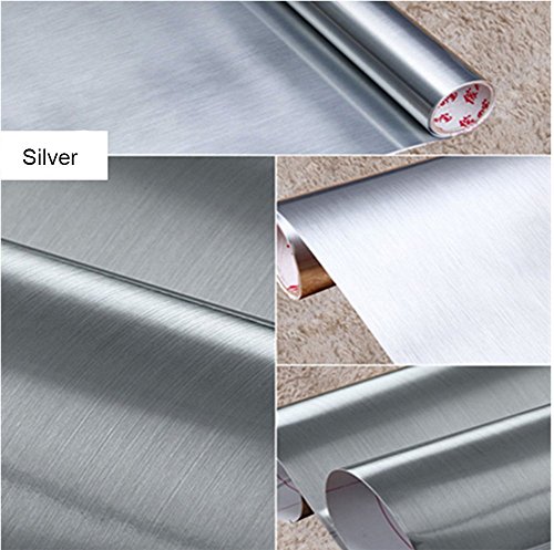 Papel autoadhesivo de vinilo impermeable, color metal cepillado. Se despega y adhiere, forro para estantes, para cubrir mesadas o alacenas, se adhiere a paredes 60,96 cm x 199,9 cm, color plata