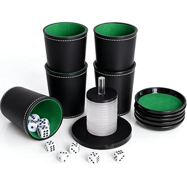 Yahtzee Dobbelbekerset met 5 dobbelstenen, kunstleder, professionele dobbelsteenbeker voor het spelen van games, Yahtzee, Casino, Farkle, feestartikelen, beker en dobbelspel, Yahtzee Set