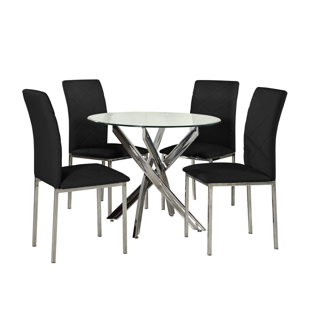 Home Detail Round Clear Glass Dining Table Set with 4 Chairs Choice