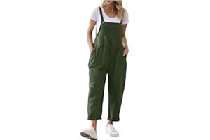 SYDUZAX Linen Dungarees Women Baggy Loose Fit Summer Jumpsuits Cotton Linen Bib Overalls Casual Sleeveless Rompers Playsuits Straight Trousers Sale Clearance Beach Boho Bib Pants with Pockets UK Size 8-16
