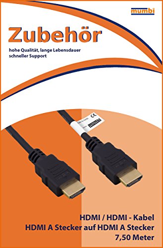 mumbi HDMI High Speed Kabel für 3D 1080p Full HD / HDMI A Stecker auf HDMI A Stecker – abwärtskompatibel VERGOLDETE Kontakte 7,5m - 2
