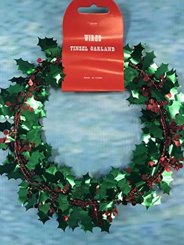 Pack of 3 - 13ft/3.9m long Christmas Holly Garland - Wired Tinsel Garland Tree Decoration
