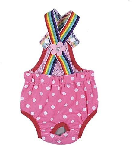 Awhao Cute Polka Dots Pet Doggie Diapers Sanitary Panties Puppy Dog Cotton Tighten Strap Physiological Pants Red L