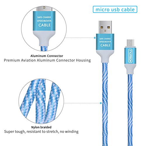 Micro USB Kabel, TYJTECH 2-Pack 3.3FT/1M Micro USB Schnellladekabel Geflochtenes Kabel High Speed Sync für Android Smartphones, Samsung Galaxy, HTC, Huawei, Sony, Nexus, Nokia, Kindle und mehr – Blau - 5