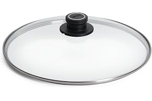 Ylle säkerhetsglaslock, rund, Ø 30 cm, lockknapp med permanent ventilation, rostfritt stål infattning, transparent, ugnssäker