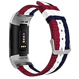 MoKo für Fitbit Charge 3 Armband, NATO Nylon Uhrenarmband Ersatzarmband Handgelenk Band Strap für Fitbit Charge 3, Armbandlänge 5.51'-8.46' (140mm-215mm) - Rot & Weiß & Blau