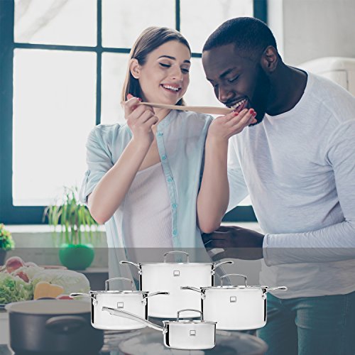 Sänger Premium Tri-Ply / 3-Ply Kochtopfset 8 teilig mit Glasdeckel und mattierten Edelstahlgriffen | Geeignet für alle Herdarten, auch Induktion | 16 cm Stielkasserolle, 16, 20 und 24 cm Kochtopf - 9