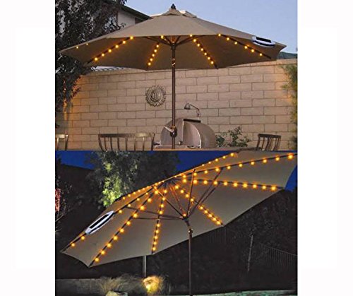 FiNeWaY Chaîne Lumière Guirlande Lumineuse 72 LED À Énergie Solaire 8 Entretoises Parasol Parapluie Jardin
