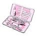 niceEshop(TM) 12pcs Beautiful Floral Print Stainless Steel Manicure Pedicure Set,Pink