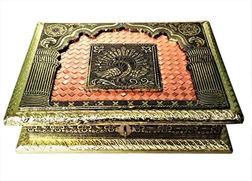 Purpledip Wooden Dry Fruits Box With Oxidized Metal Sheet 'Nature Garden': For 500 Grams Nuts Chocolates Diwali Festival Gift (11498)