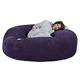 Lounge Pug, Canapé Pouf Géant 'Grande Mammouth', Pouf Canapé, Gros Pouf, Pompon Violet