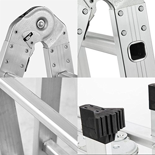 Yahee 470cm Mehrzweckleiter Anlegeleiter Klappleiter Gelenkleiter Leiter mit zwei Gerüstplattenset 6 in 1 Funktion - 8
