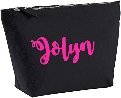 Jolyn Personalised Name Cotton Canvas Black Make Up Accessory Bag Wash Bag Size 14x20cm. The perfect personalised Gift for All occasion, Christmas, Birthdays,