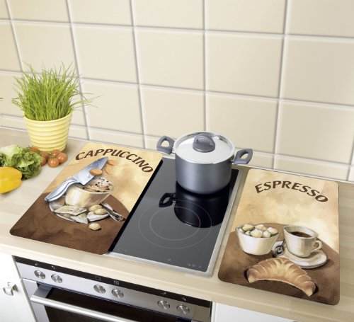 WENKO 2521280100 Herdabdeckplatte Universal Kaffee – 2er Set, für alle Herdarten, Gehärtetes Glas, Mehrfarbig - 2